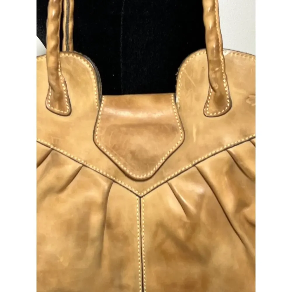 Patricia Nash EUC Brown Leather 2 Handle Shoulder Hobo Bag Purse